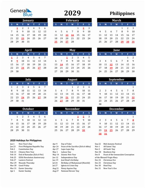 Philippines Public Holidays in 2029 .